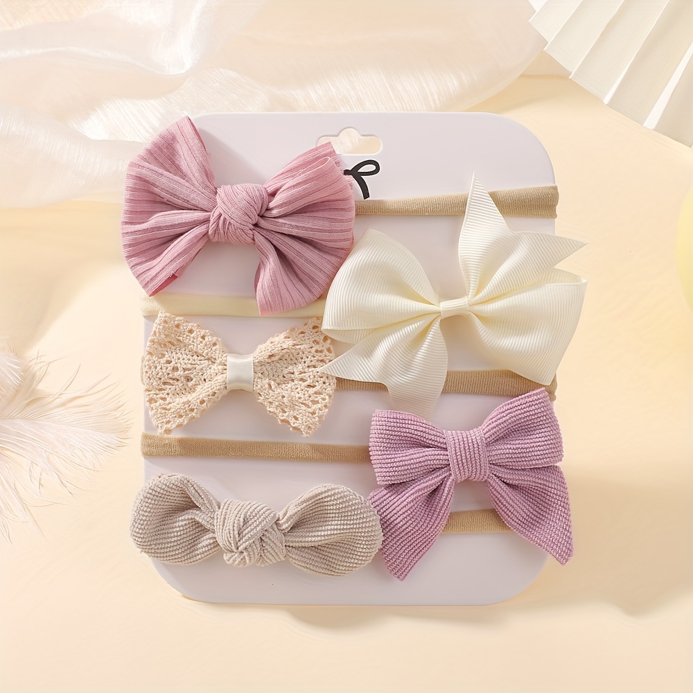 E-shop 5er-Pack Einfarbige Schleife Blumen Haarband Weich, Schmerzlos für Haare, Modisches, Einfaches Nylon Haarband, Festival Mädchen Haarverzierungen