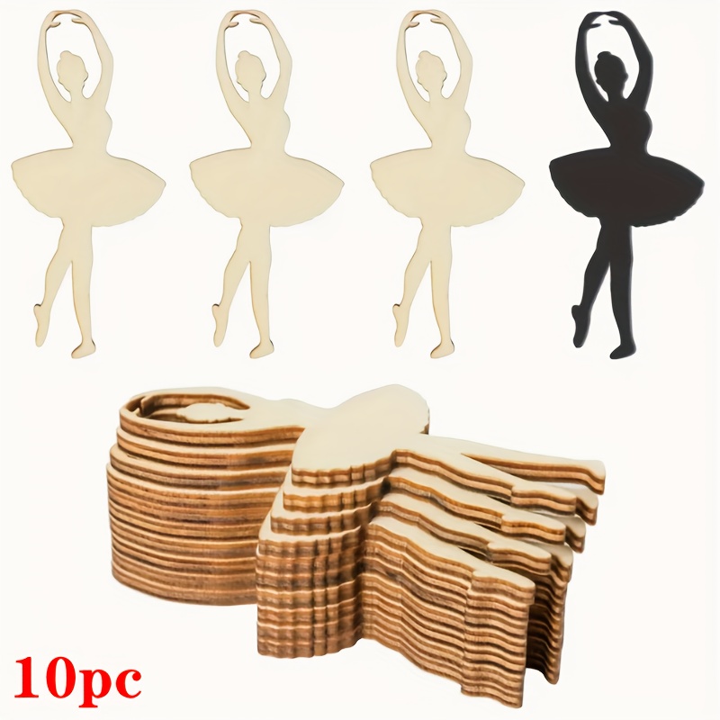 10pcs Wooden Ballet Dancer Cutouts For Diy Crafts, Painting & Holiday Decor – Lightweight, Elegant Hanging Ornaments For Christmas, Halloween, Weddings & Birthdays, Ballet Shoes