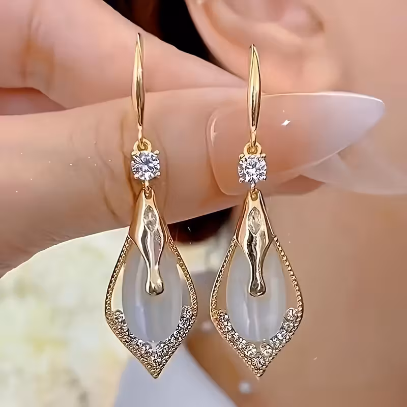 cat eye teardrop purple earrings 14k gold plated golden plated elegant alloy jewelry with intricate detailing for versatile occasions formal accessory sophisticated style embellished hoops evening wear teardrop earrings durable earrings elegant earrings fashion enthusiasts Product details 1