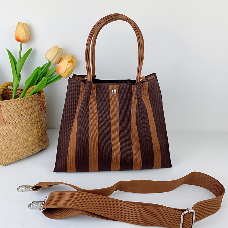 TEMU Bolso tote tejido a a rayas , bolso de marrón, mochila, bolso de muñeca, bolso cuadrado, bolso para computadora, bolso de desplazamiento, gran