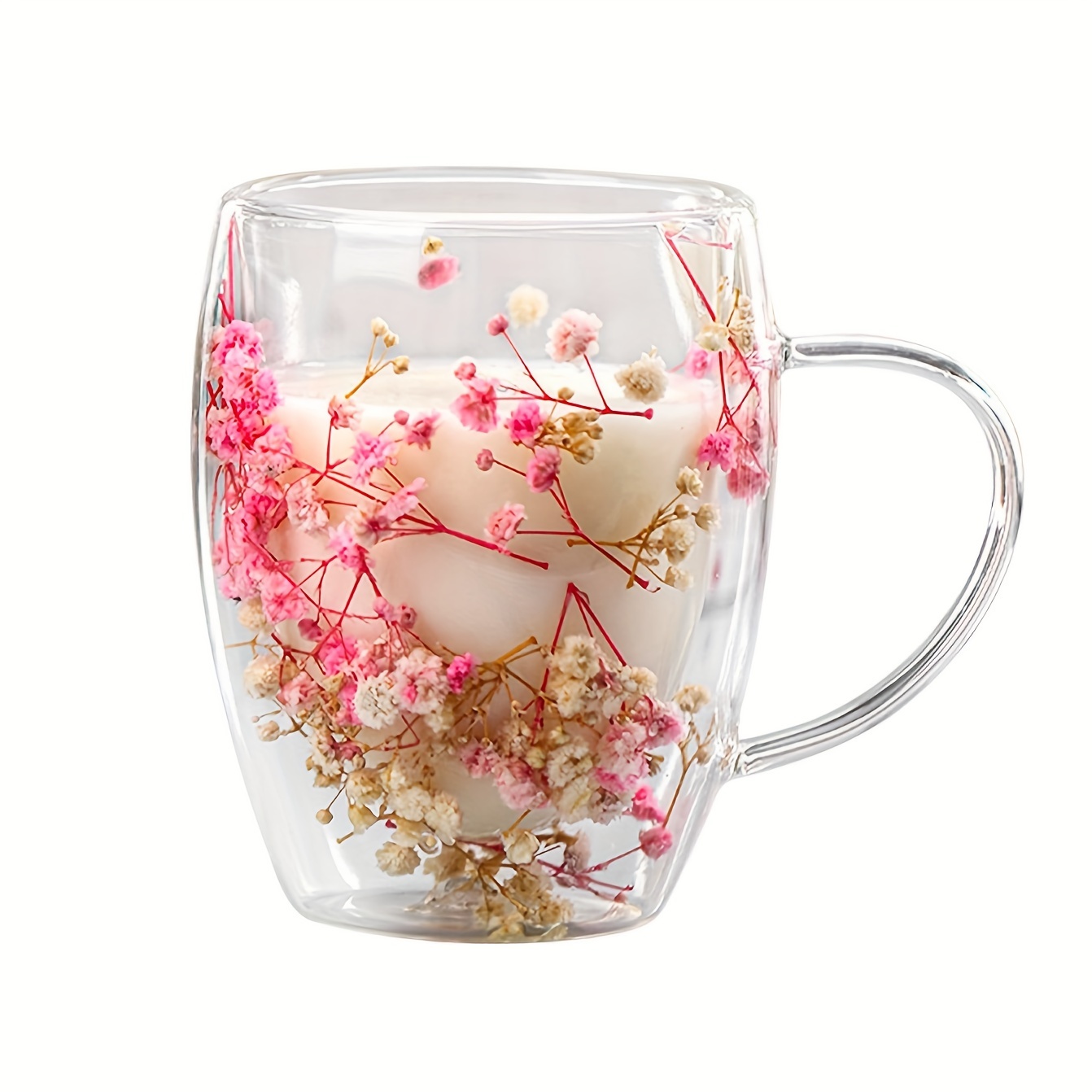 

1pc, Dried Flowers Inside Glass Coffee Mug, Double-walled Espresso Coffee Cups, Heat Insulated Water Cups, Summer Winter Drinkware, Birthday Gifts