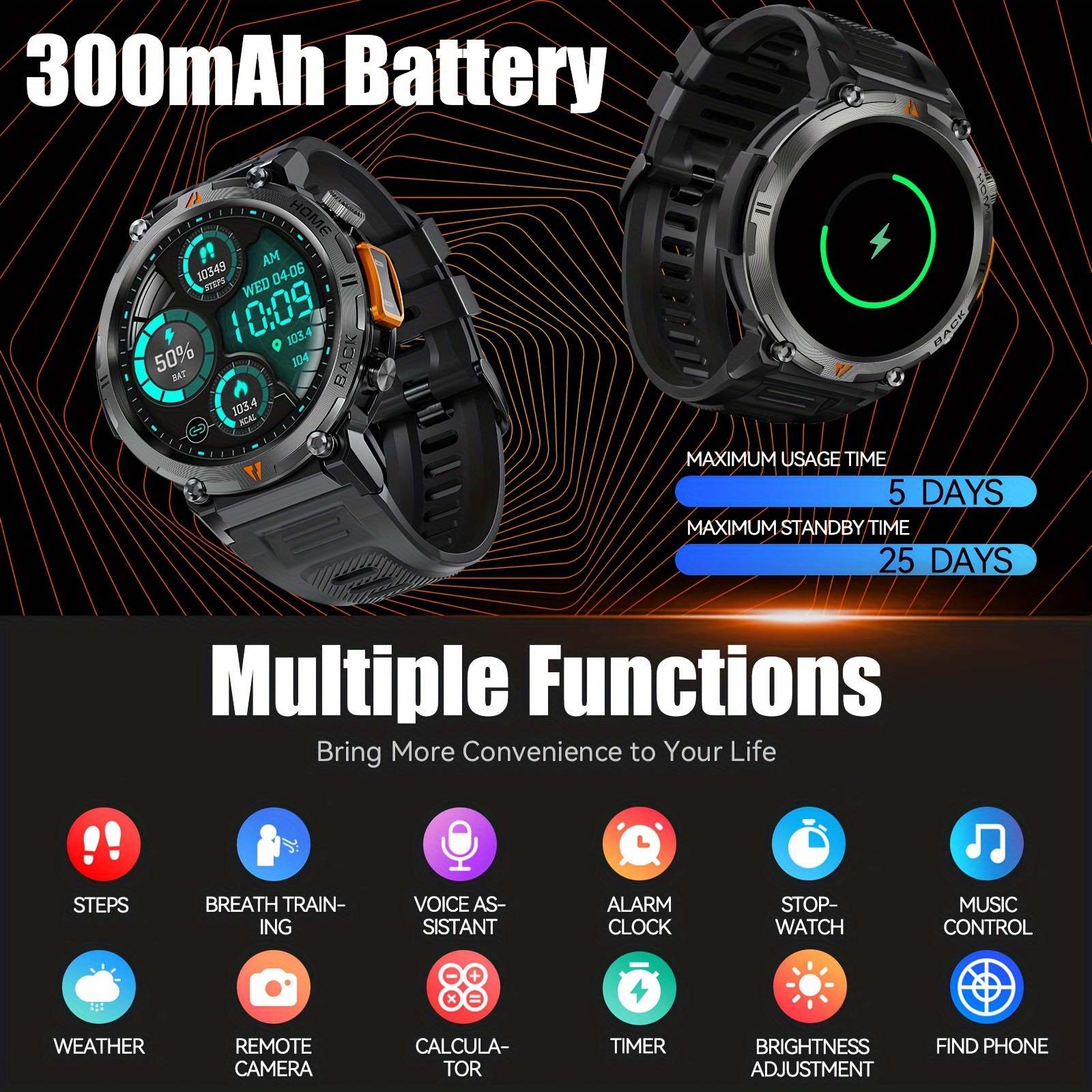 ke3 mens smartwatch for android phones with waterproof and led flashlight answer make calls sport smart watch for men with 300mah battery full touch screen fitness activity   watch with 100 sport modes pedometer alarm clock smartwatch for iphone simple fashionable classic great gift for boyfriend or girlfriend holiday gift giving details 7