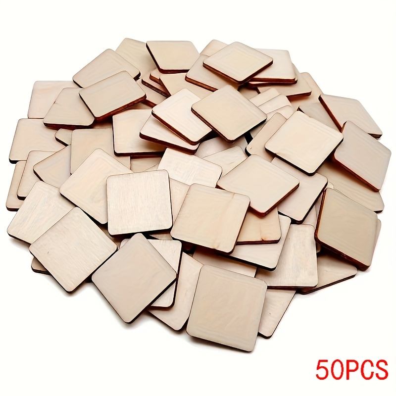 Image of 50pcs Blank Unfinished Square Wood Pieces, Wooden Tags Crafts Holiday Decoration Labels For Handmade Painting Graffiti Decor Holiday Party Activities Birthday Festival Gifts Wood Art