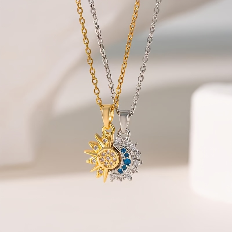 TEMU 2 collares de cadena de acero inoxidable y luna, para usar por separado o juntos. Perfectos para citas, salidas o desplazamientos al campus. El