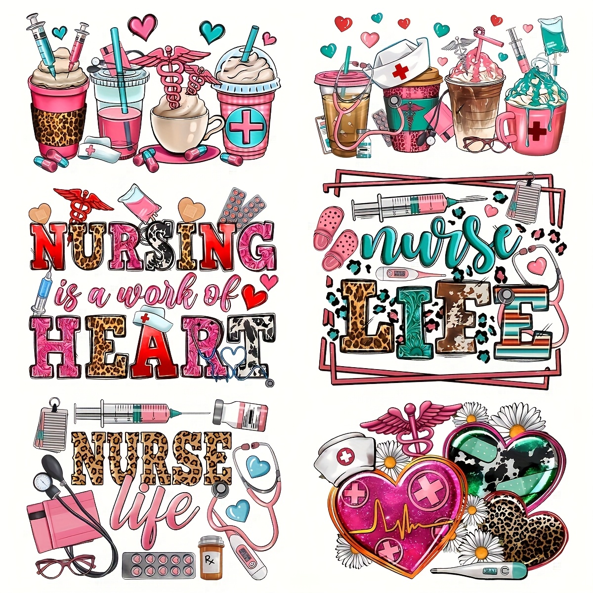 

6-pack Nurse Themed Heat Transfer Vinyl Decals, Iron-on Patches For Diy T-shirts, Jeans, Bags & Pillows, Mixed Color Vinyl Material For Scrapbooking & Stamping