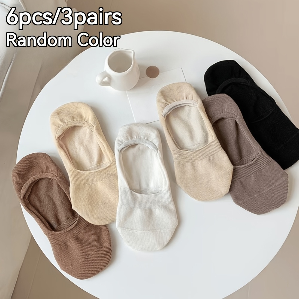 TEMU 6 pièces/3 paires de chaussettes invisibles élégantes pour femme, couleur unie, doublure invisible, confortables et respirantes, antidérapantes