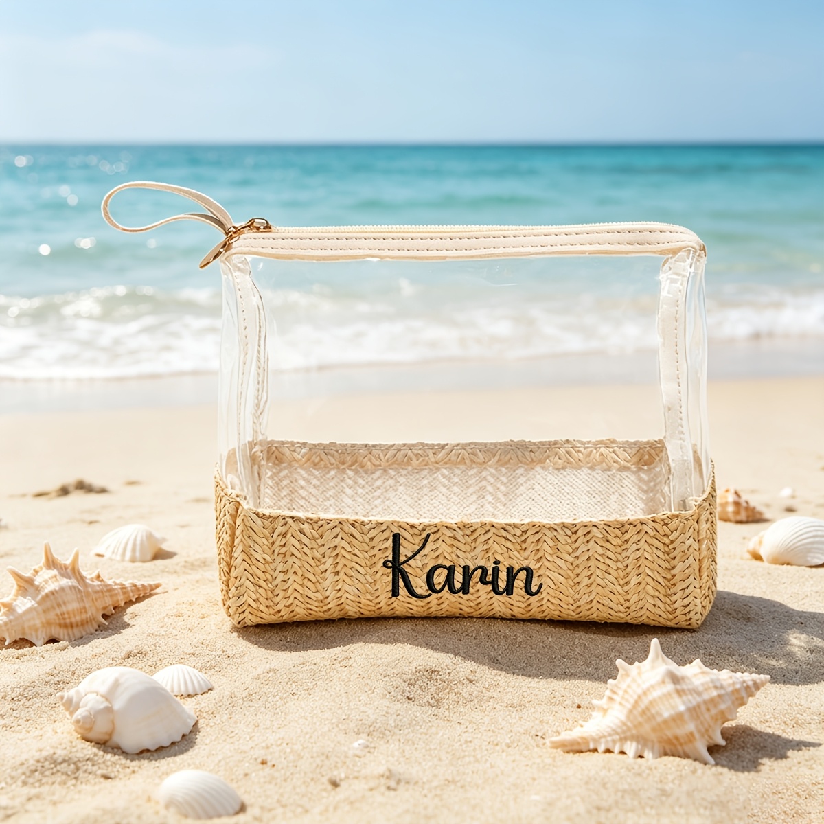 TEMU Borsa a personalizzata in paglia ricamata, Borsa tote con testo ricamato personalizzato, Borsa tote da spiaggia intrecciata personalizzata a