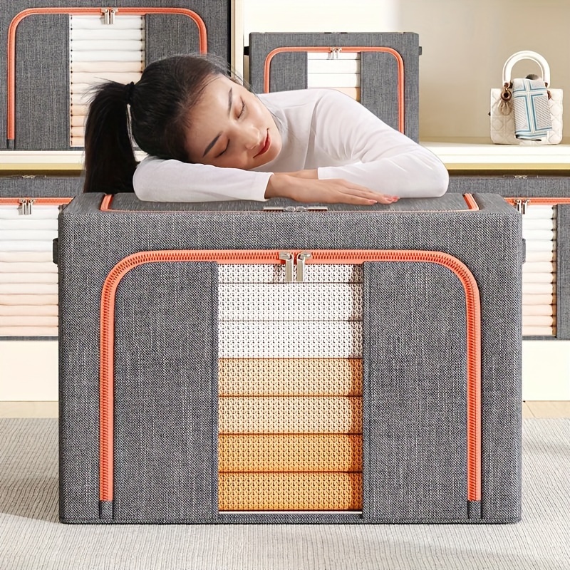 

New Fabric Clothes Storage Box Foldable Storage Bag Steel Frame Collapsible Extra Large Folding Fabric Cloth Organizer Cube Bins