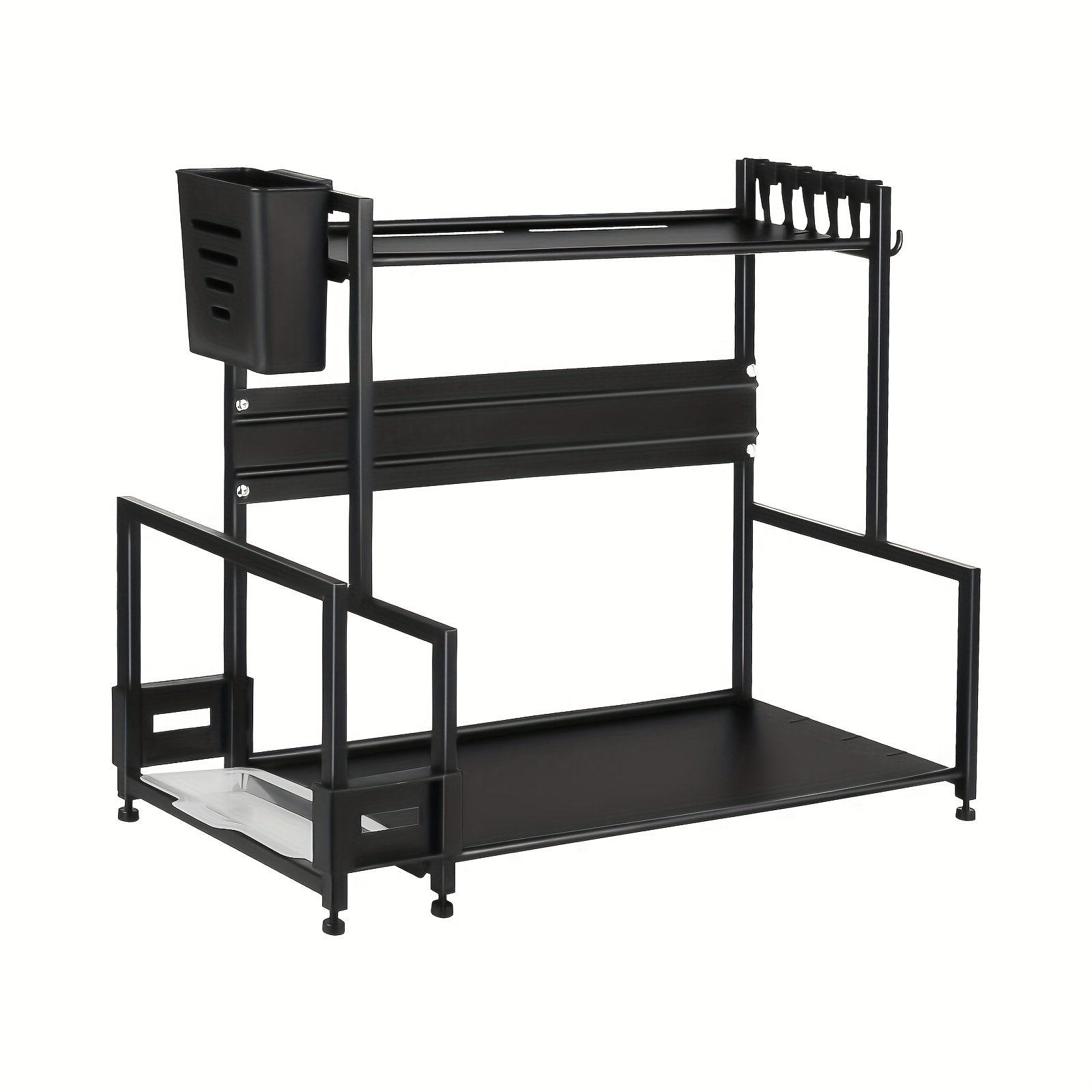 Image of Seasoning Rack, 2-tier Kitchen Condiment Storage Rack, Countertop Condiments, Carbon Steel Spice Rack With Cutting Board Holder And 6 Hooks, 48*21*36cm