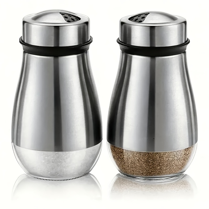 

2pcs Salt And Pepper Shakers Set, Salt Pepper Shaker With Stainless Steel Lid For Kitchen Gadgets Cooking Table, Rv, Camp, Bbq Refillable Design (silver)