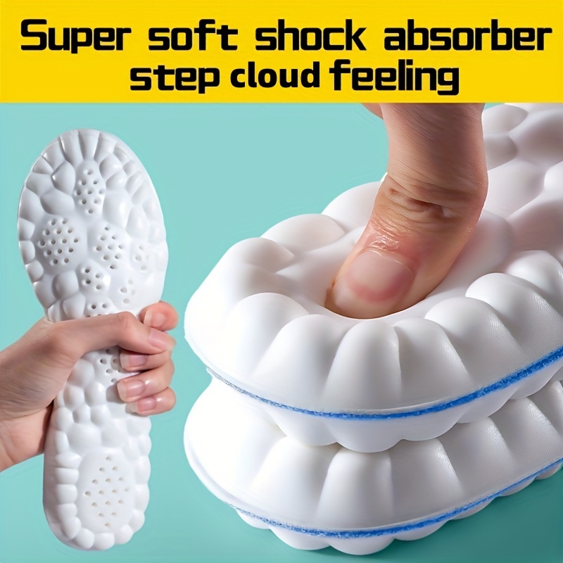 1 Pair 4D Sports Insoles For Men Women, PU Sole Soft Breathable Shock Absorption Cushion Running Insoles