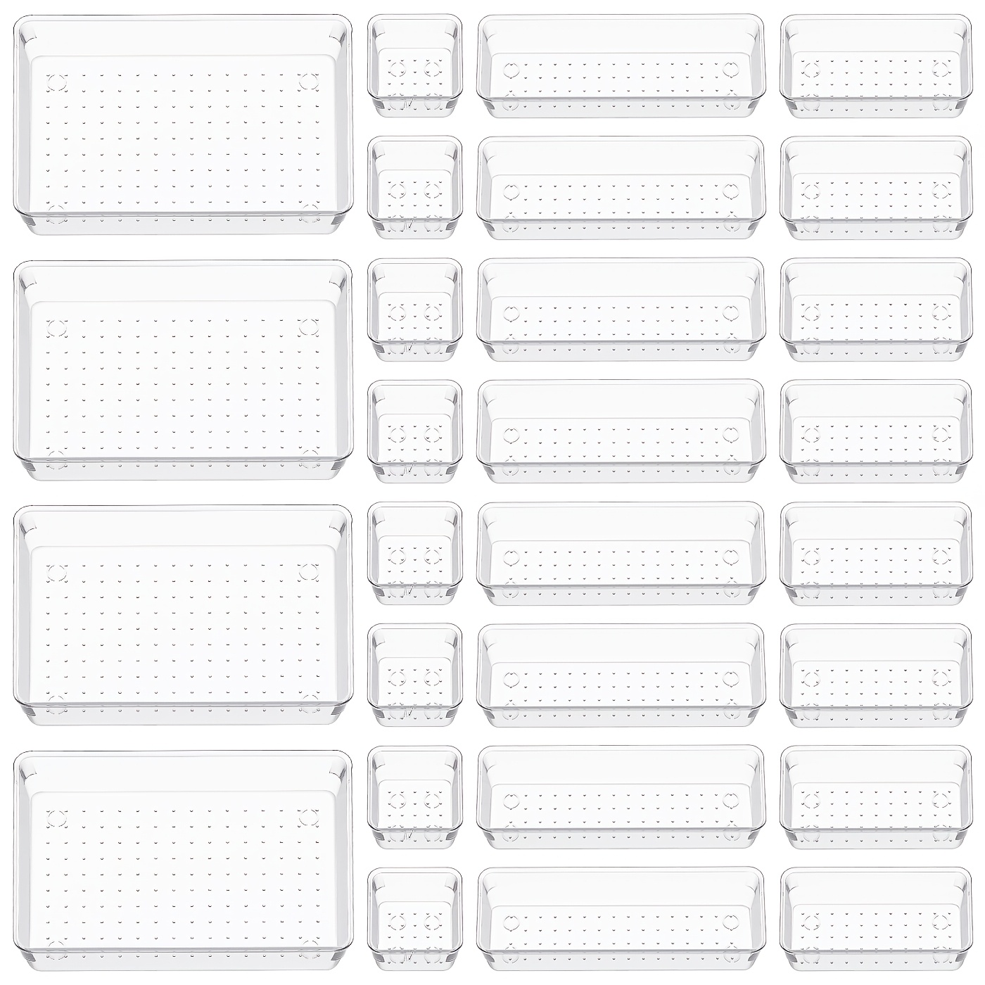 TEMU 28pcs Clear Plastic Drawer Organiser Trays, Versatile Containers For Makeup, Bathroom, Office, Kitchen, Desk, 4 Sizes. Home Storage &