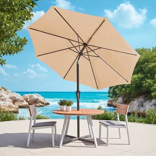 9 10ft outdoor umbrella heavy duty outdoor patio table umbrella with push button tilt and crank market umbrella with 8 sturdy ribs uv protection for pool deck backyard and garden