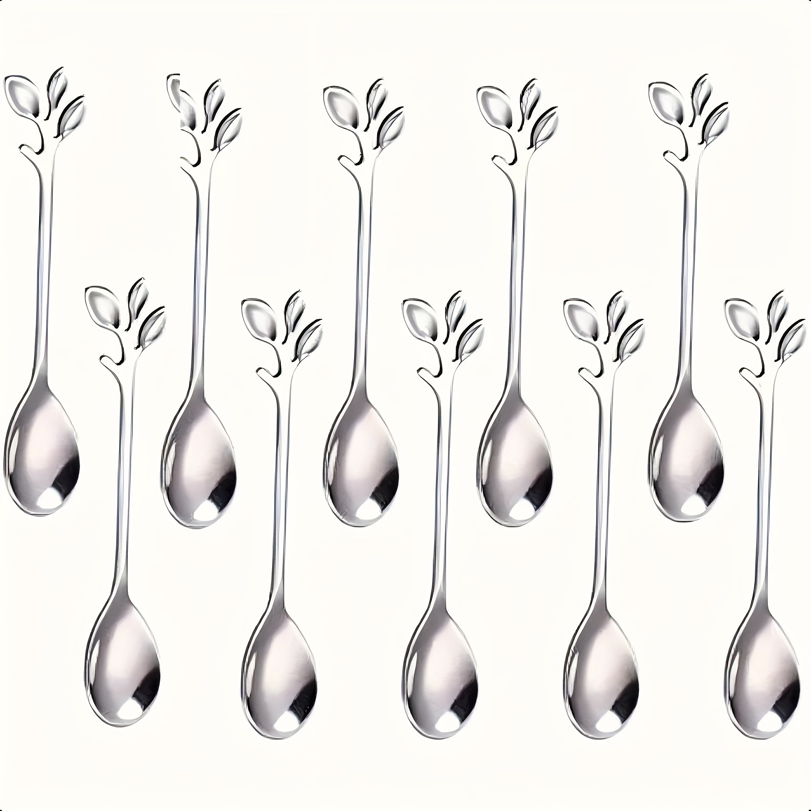 TEMU 10pcs Stainless Steel Coffee Spoons, Elegant Leaf-designed Teaspoons, Suitable For Desserts, Appetizers, Mother's Day Gifts, Easter , Spring