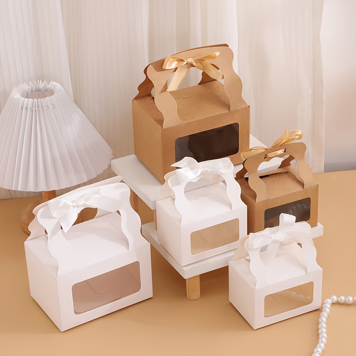 

10p'c Elegant Gift Box With Ribbon, Transparent Window Handheld Gift Box, Candy Box, Biscuit Box - Wedding, Birthday, Anniversary, Etc. - Multi Functional Party Gift Supplies