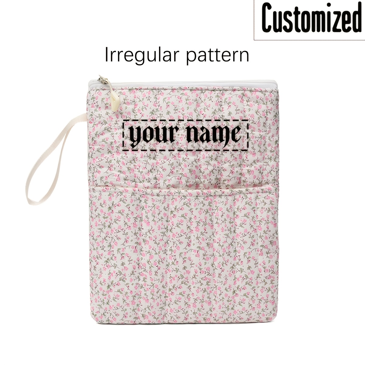 TEMU 1 , Pulsera personalizada, Diseño floral pequeño, Logo con texto de personalizado, para libro con cremallera 11.02 X 8.66 pulgadas, acolchada