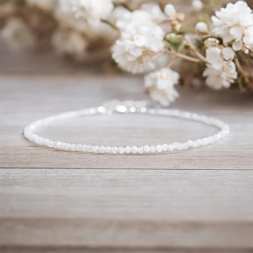 E-shop Mondstein Perlen Fußkettchen - 2mm Weiß Glänzendes Fußkettchen - Mondstein Fußkettchen Armband Wasserdichtes Fußkettchen Geschenk für Sie