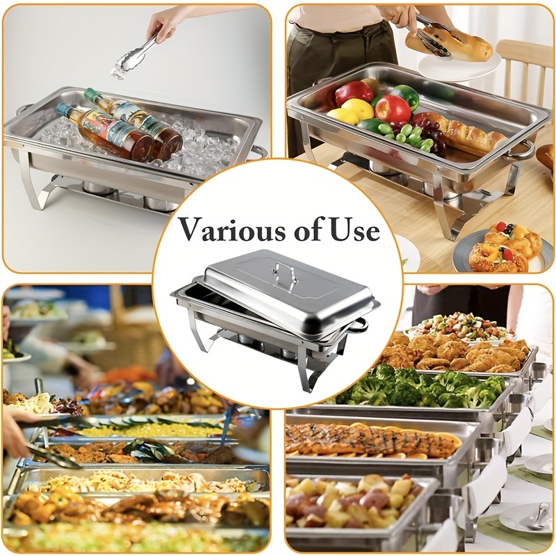 stainless steel buffet chafing dish set thickened rectangular with lid alcohol gas compatible for home kitchen restaurant hotel use details 1