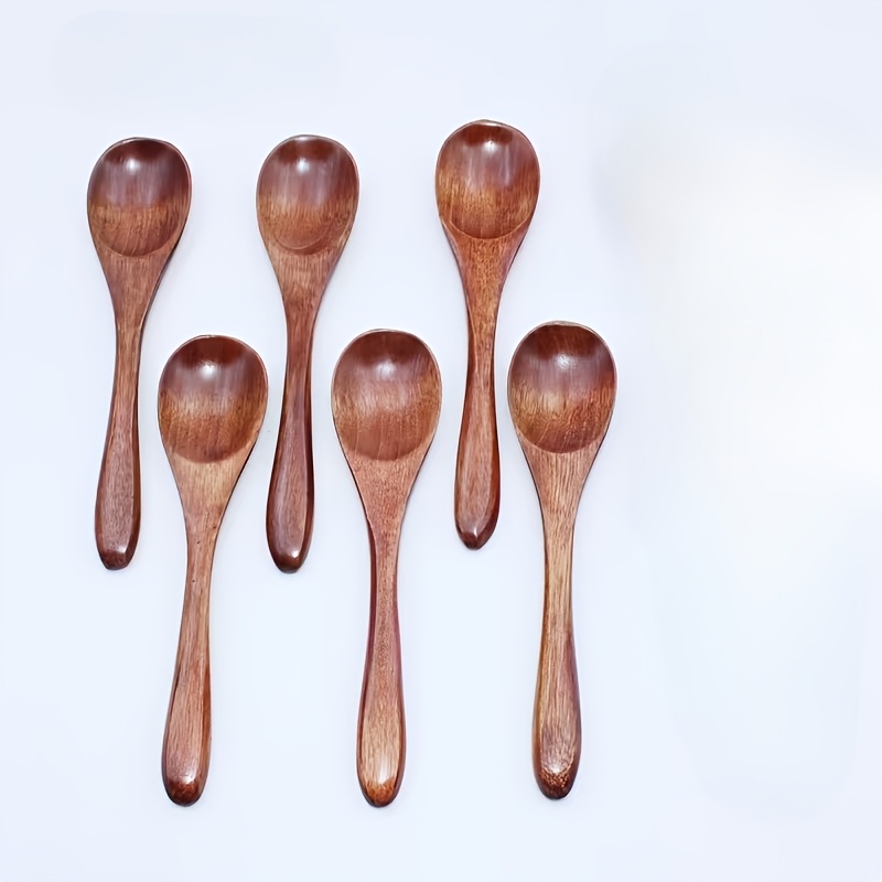 TEMU 6pcs Small Wooden Spoons, Short Handle Formula Spoons, Sugar Spoons, Ice Cream Small Short Spoons, Seasoning Spoons, Dessert Spoons, Coffee Bean