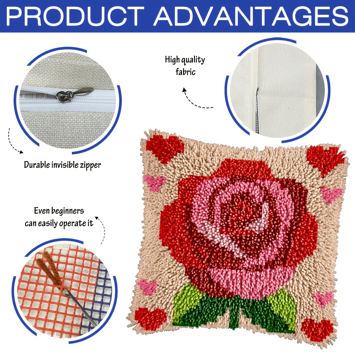 Latch Hook Kit Pillow Plant with Beautiful Roses Printed Pattern