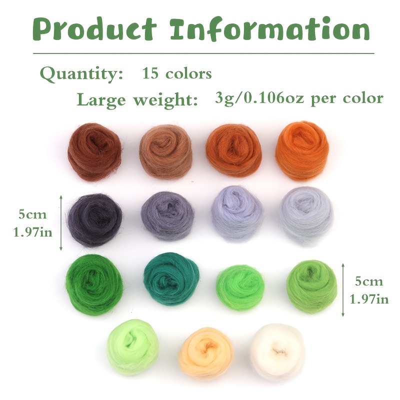 E-shop 15 Farben Faser-Garn Roving – Kompatibel für Nadel-Filzen & DIY Handspinnen, 3g/ (Farbe--Farbe) – Handspinnfaser-Garn für Filzen, Warme & Kühle