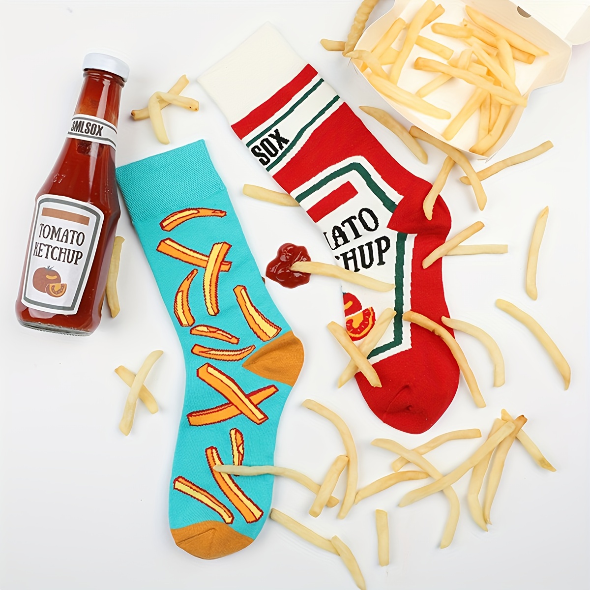 E-shop 1 Paar Unisex AB-Muster Tomaten-Pommes-Mode-Röhrensocken im japanischen koreanischen Stil
