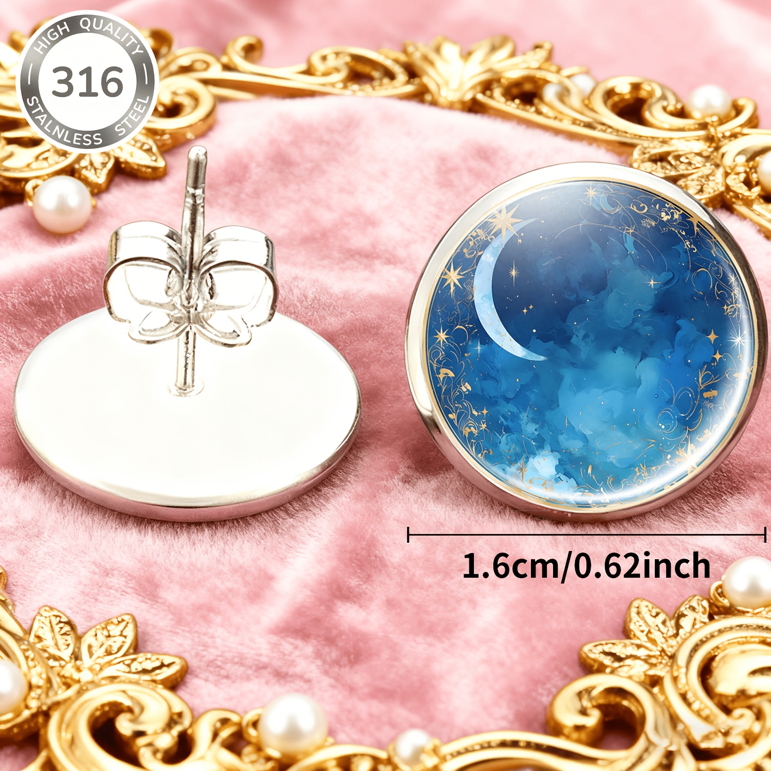 2-Pack Dark Blue Night Sky Round Stud Earrings