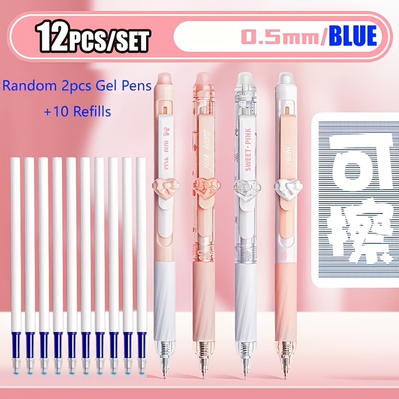 TEMU 12pcs The Erasable Gel Pen Set (2 Random Pens And 10 Refills). Gentle Macaron Color Matching And Animal Hanging Additions, Providing Smooth