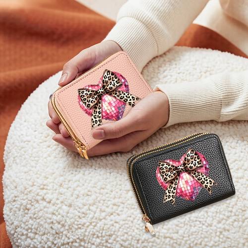 item picture retro disco style bow wallet suitable for occasions multi card slot compact travel coin purse unisex card holder for office gym sports storage