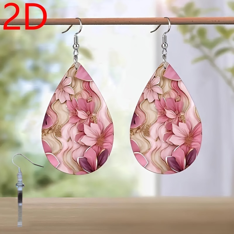 Romantic Pink Flower Acrylic Earrings Halloween Christmas Gift