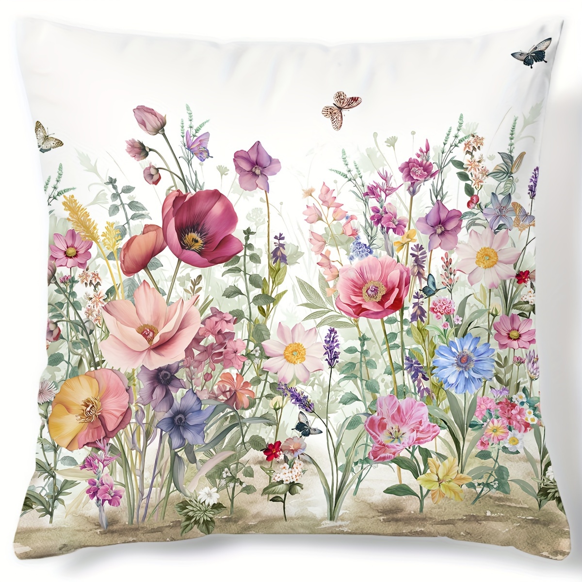 

1pc Contemporary Floral Digital Print Pillow Cover, Soft Comfortable Cushion Case For Bedroom & Sofa, Home Decor, Invisible Zipper Closure, Durable Fabric (pillow Insert Not Included) - 18x18 Inches