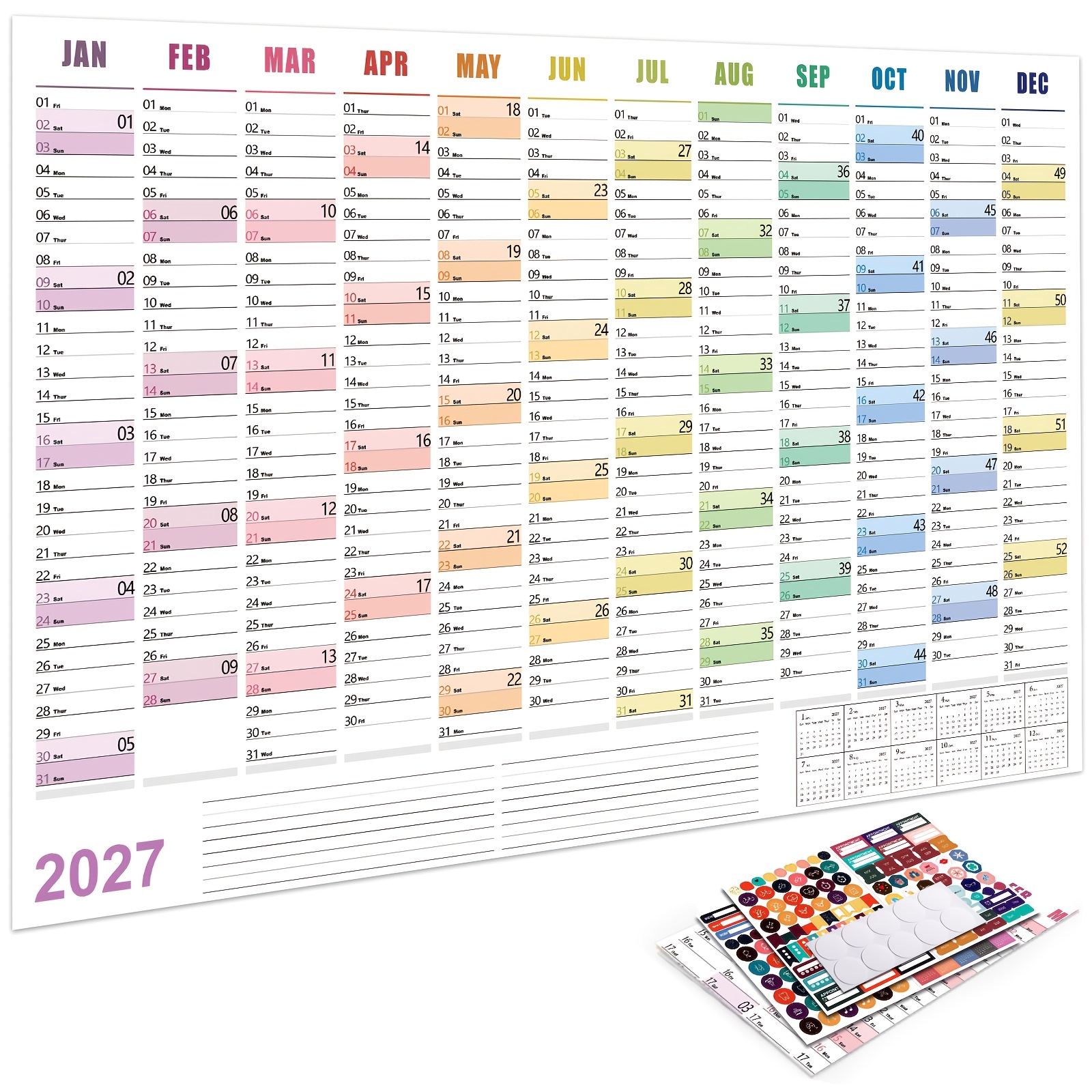 TEMU Calendario da Parete 2027 - Calendario Completo 2027, 29.2 X 20.7 Pollici, per Casa, Scuole & Ufficio, Planner da Parete 2027 con 4 Fogli di