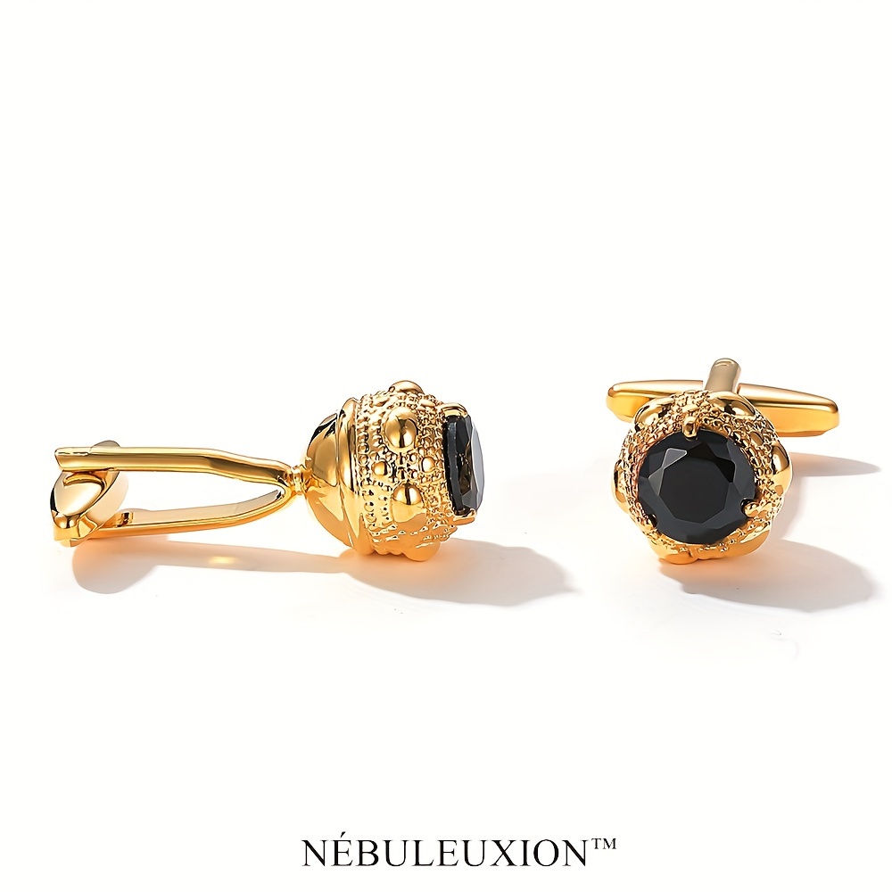 Premium Light Luxury Cufflinks Set with Black Zirconia, 2pcs