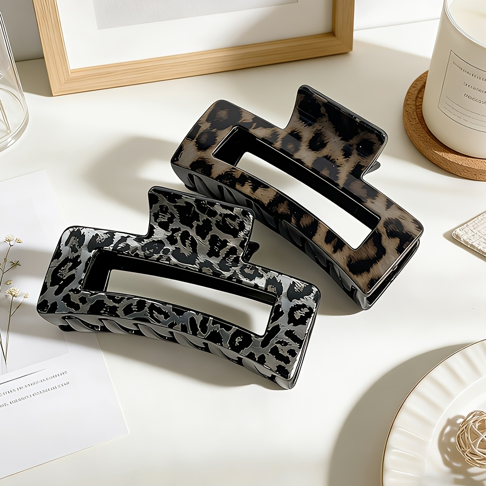 TEMU 2pcs Leopard Print Hair Clip Elegant Women's Hair Accessory For Back-of-head Shark Clip Suitable For Daily Wear