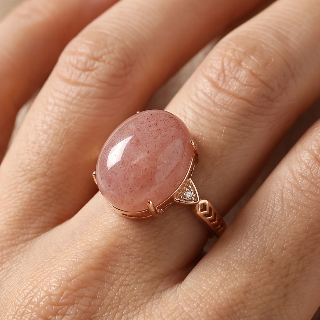 TEMU Bague en quartz fraise rose, bague ajustable à unique, cadeau de Saint-Valentin