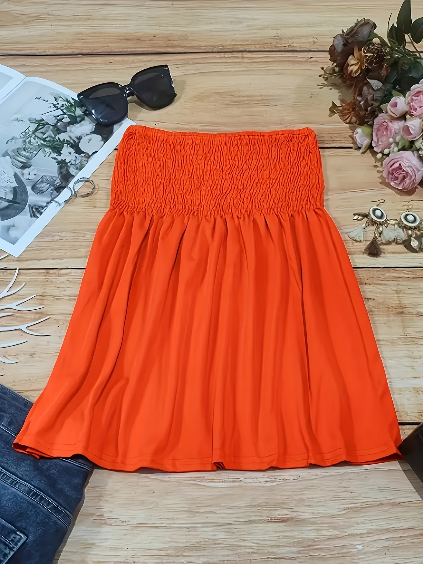 Women's Elegant Off-Shoulder Crop Tube Top - Stretchy Solid Color Short Sleeve Blouse with Ruching Detail, Machine Washable for Spring Summer Fall Casual & Dressy Outfits, Crop Top Blouse, Seasonal Fashion, Flowy Fabric, Comfortable Fit