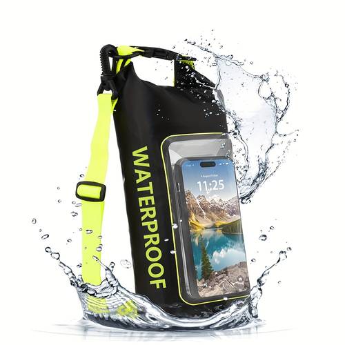 a 2 liter with a universal phone window that allows for use featuring a separate zipper sealed inner pocket suitable for outdoor activities such as hiking rafting surfing and kayaking made from 500d pvc mesh fabric