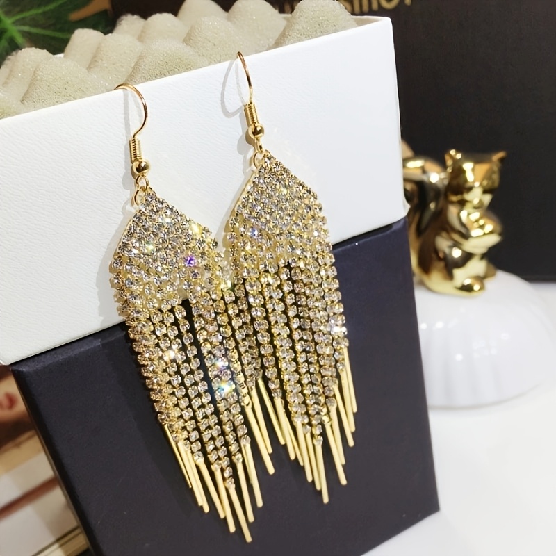 Image of Fashionable Geometric-style Synthetic Synthetic Cubic Zirconiaia Earrings, With Sparkle, Featuring Dynamic Tassel Drops That Enhance With A Touch Of , For Teenager