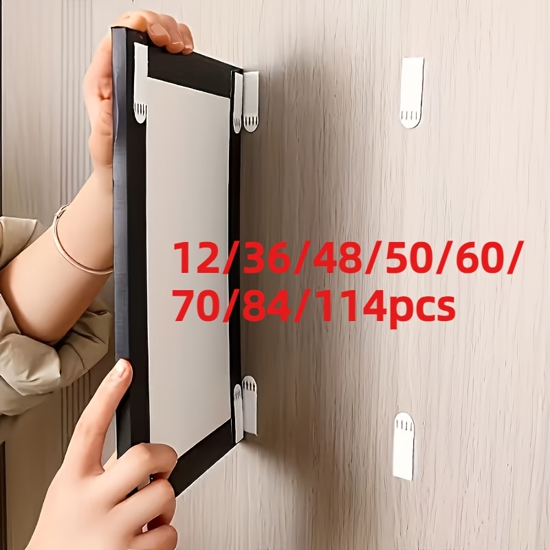 12 36 48 50 60 70 84 114 piece no drill picture hanging strips double sided   wall mounting tape suitable for picture frames   waterproof   and remove   home decor