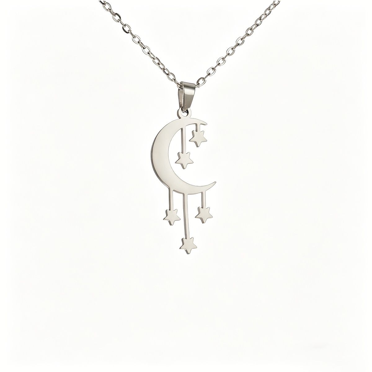 TEMU A Necklace Featuring A Moon And Star Pendant Made Of 304 Stainless Steel, Designed For Men And Women For Everyday Wear, As Well As For Special