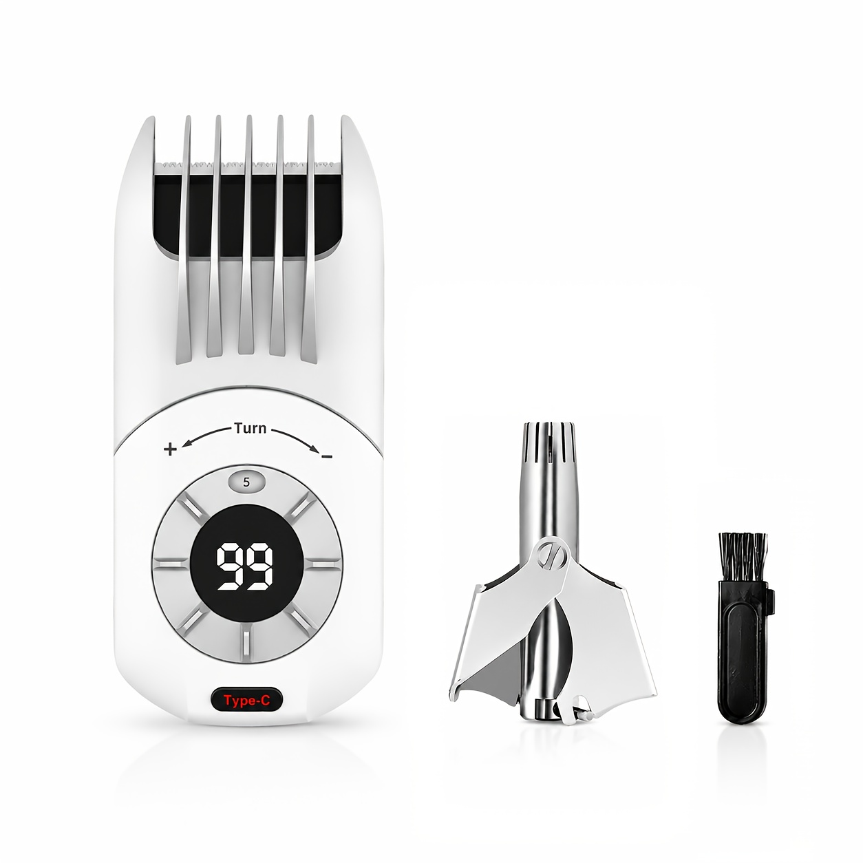 Image of 2-in-1 Kit, Electric Hair Clipper + Nose Hair Trimmer Combo, Led Display, Multi-length Adjustment, Type-c Charging, Suitable For Hair, Beard & Body Care