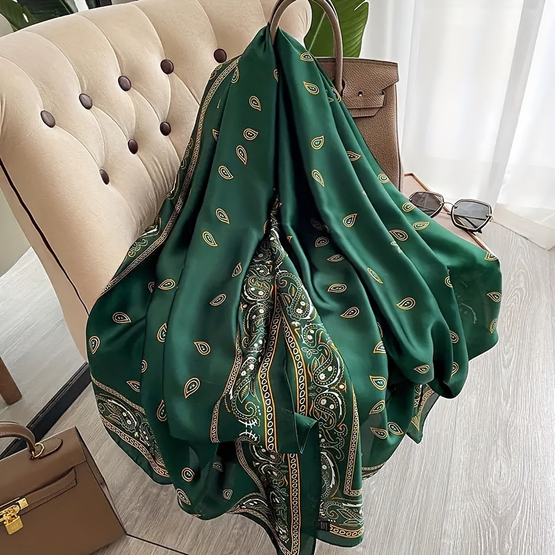 Image of Luxurious Paisley Satin Scarf - Soft, Elegant, Windproof Shawl For Travel, Beach, And - Headscarf, Style