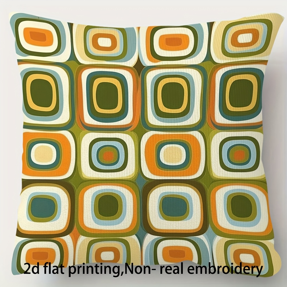 TEMU 1 Housse de coussin courte en peluche imprimée , design géométrique vintage, pour décoration d'Halloween et de Noël, pour salon, terrasse,