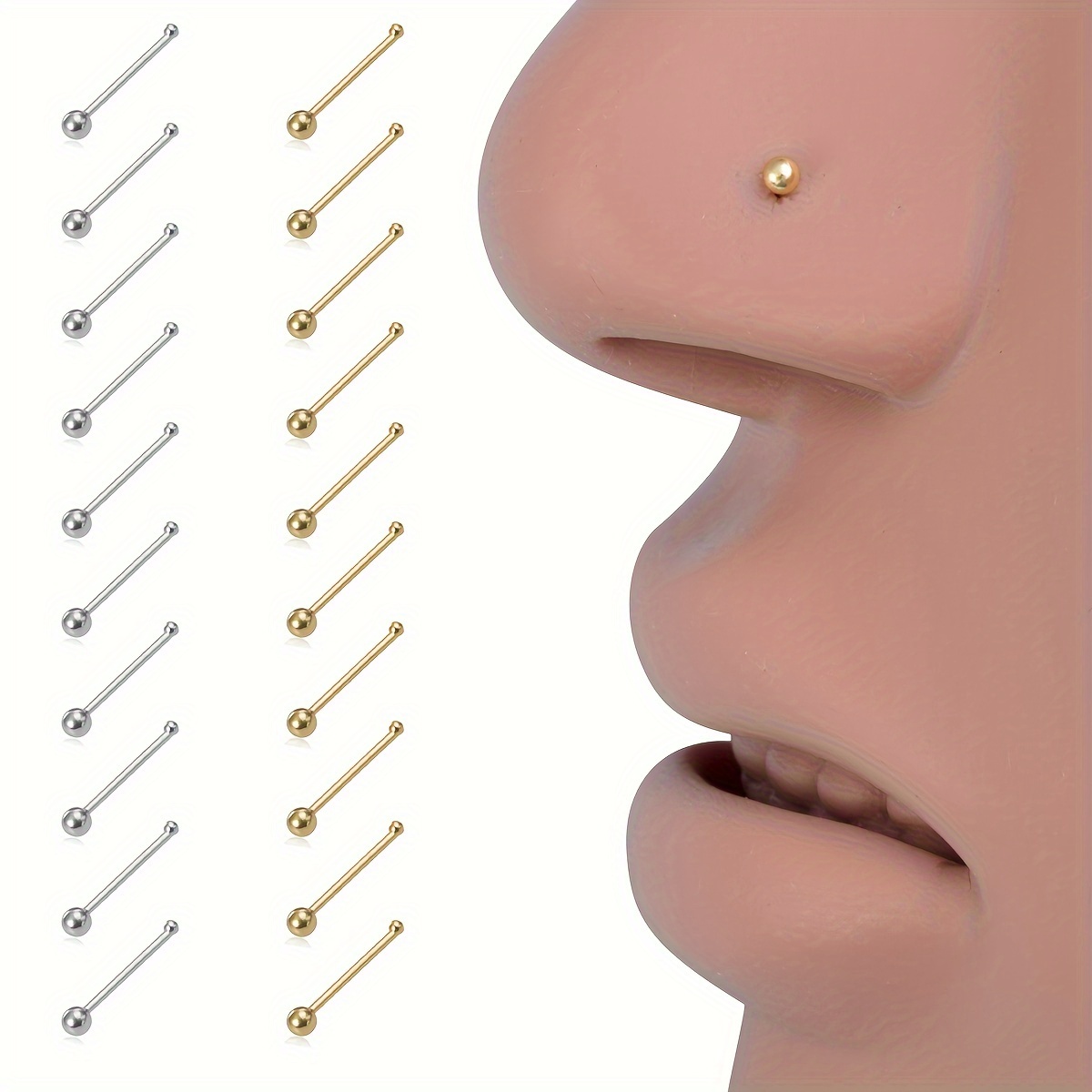 

5/10pcs Small Tiny Round Ball Nose Rings Ear Piercing Ear Stick Stud Earrings For Women Maintaining Ear Hole