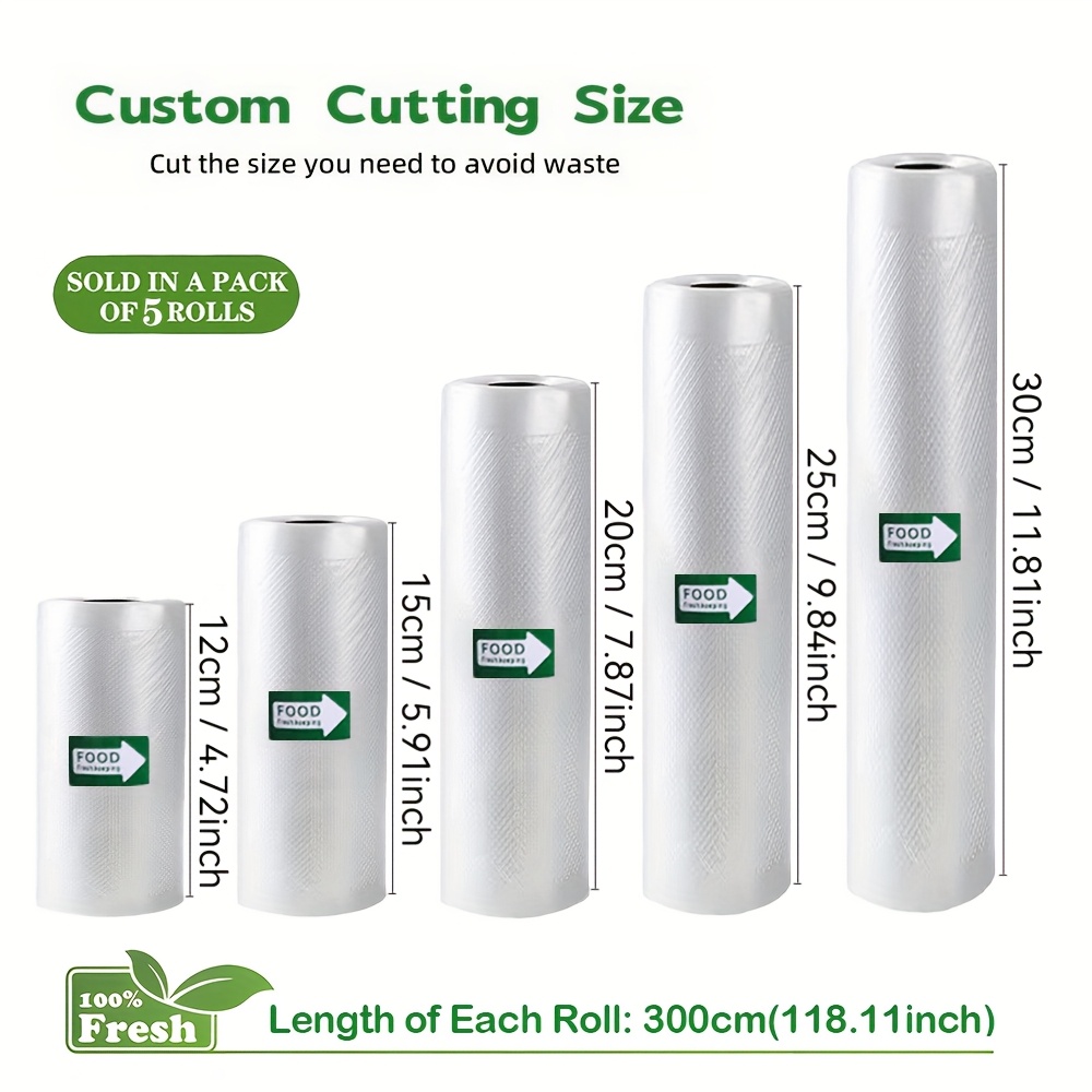 Image of 5 Rolls Of Different Size Combinations Of Vacuum Sealer Bags, Reusable, Layers Co-extruded Diamond Pattern Vacuum Roll Film Bag, Vacuum Packaging Bag For Vacuum Sealing Machine, Kitchen Supplies