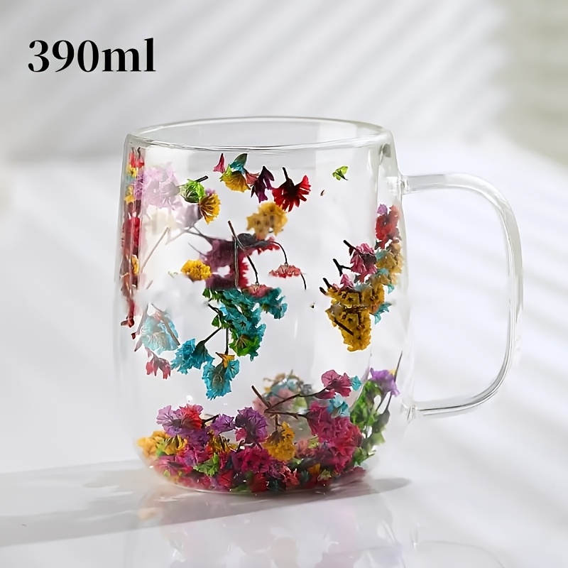 4 pack double walled glass coffee mugs flower filled center - Temu