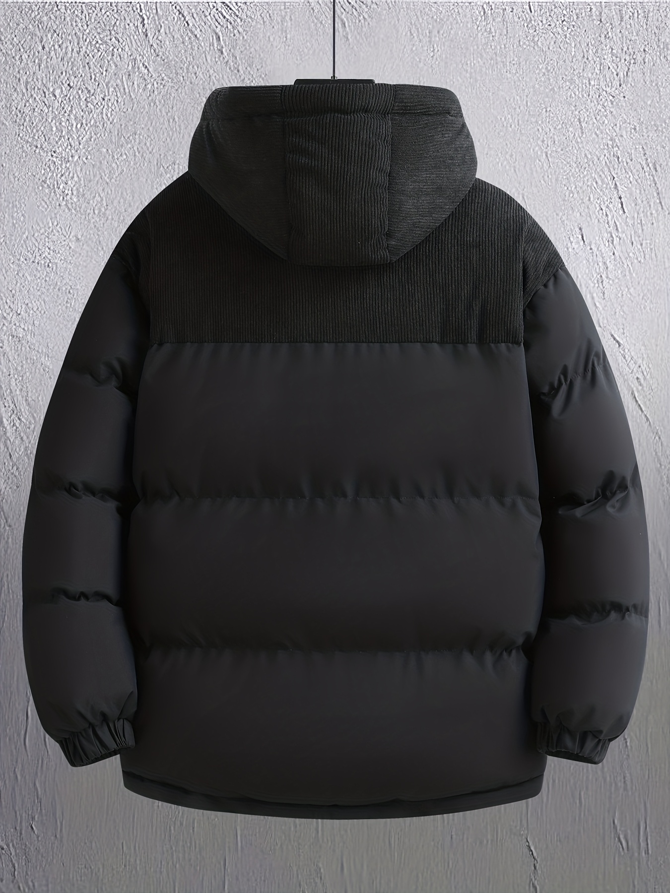 Heren Winterjas - & Bruine Kleurblok Jas met Capuchon en Volledige Ritssluiting