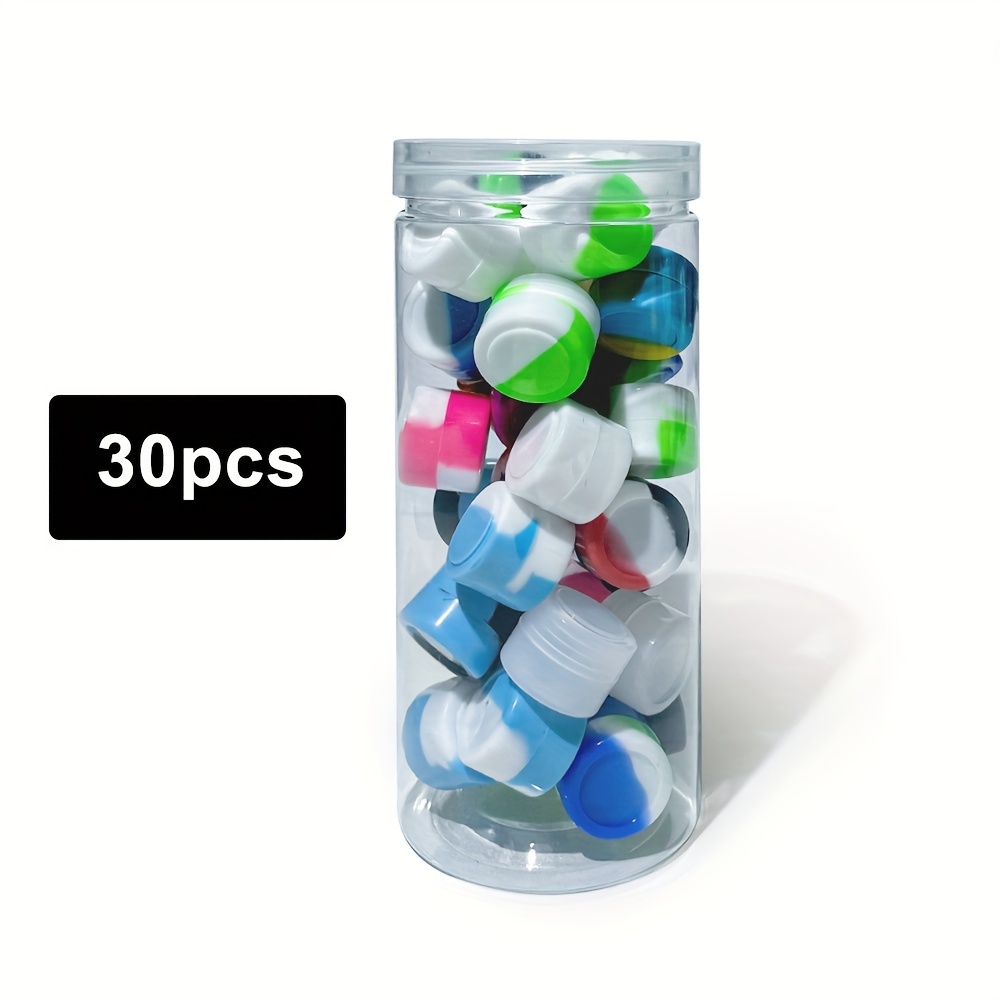 TEMU Ensemble de pots en plastique et silicone, 30pcs/70pcs/105pcs, pot en silicone antiadhésif de 2g (0.07Oz), pour conserver l'huile, la cire, les