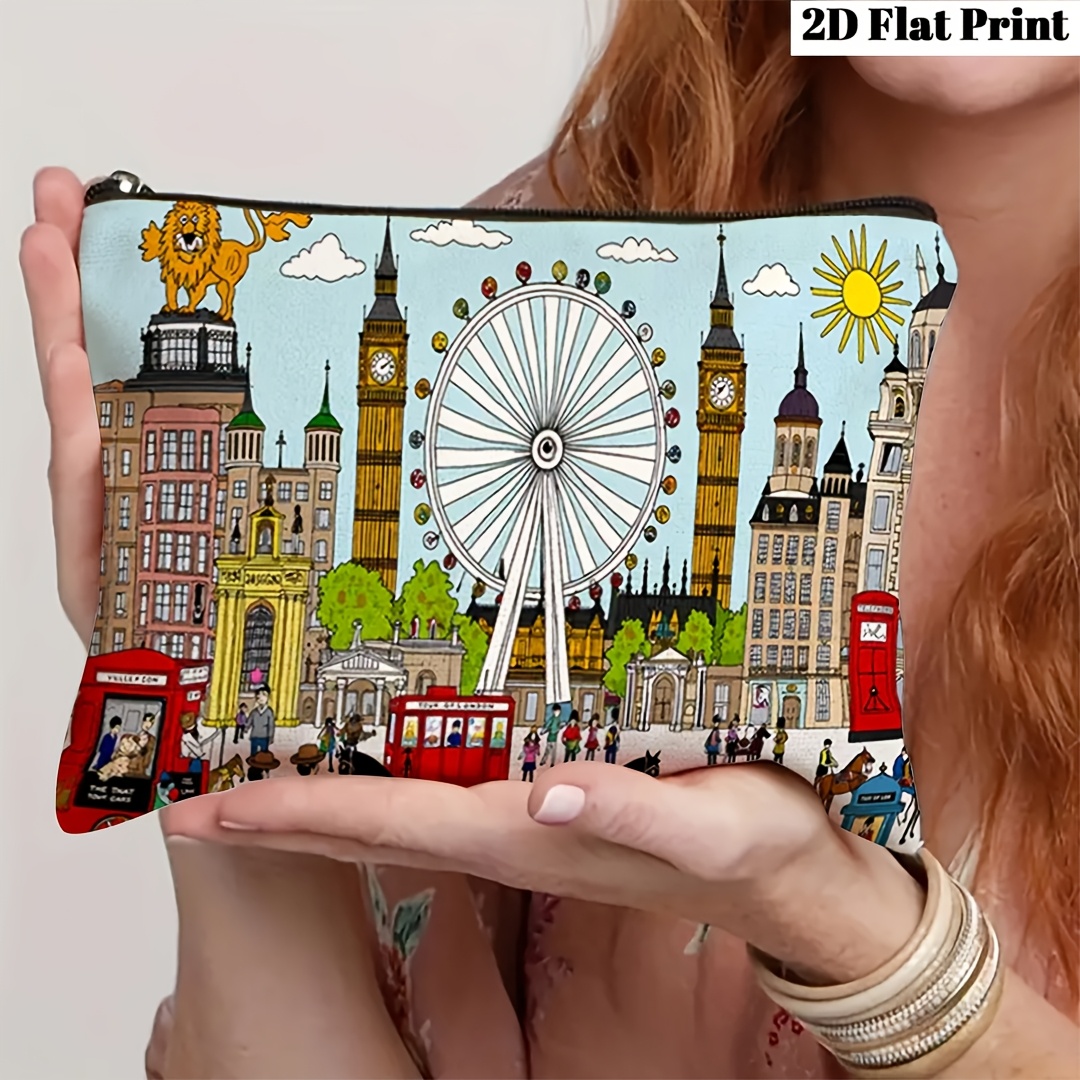 TEMU 1pc London-themed Travel Bag With Iconic Landmarks Print - Ben & Suitable For &, Lightweight Foldable Zipper Closure Organizer, Portable