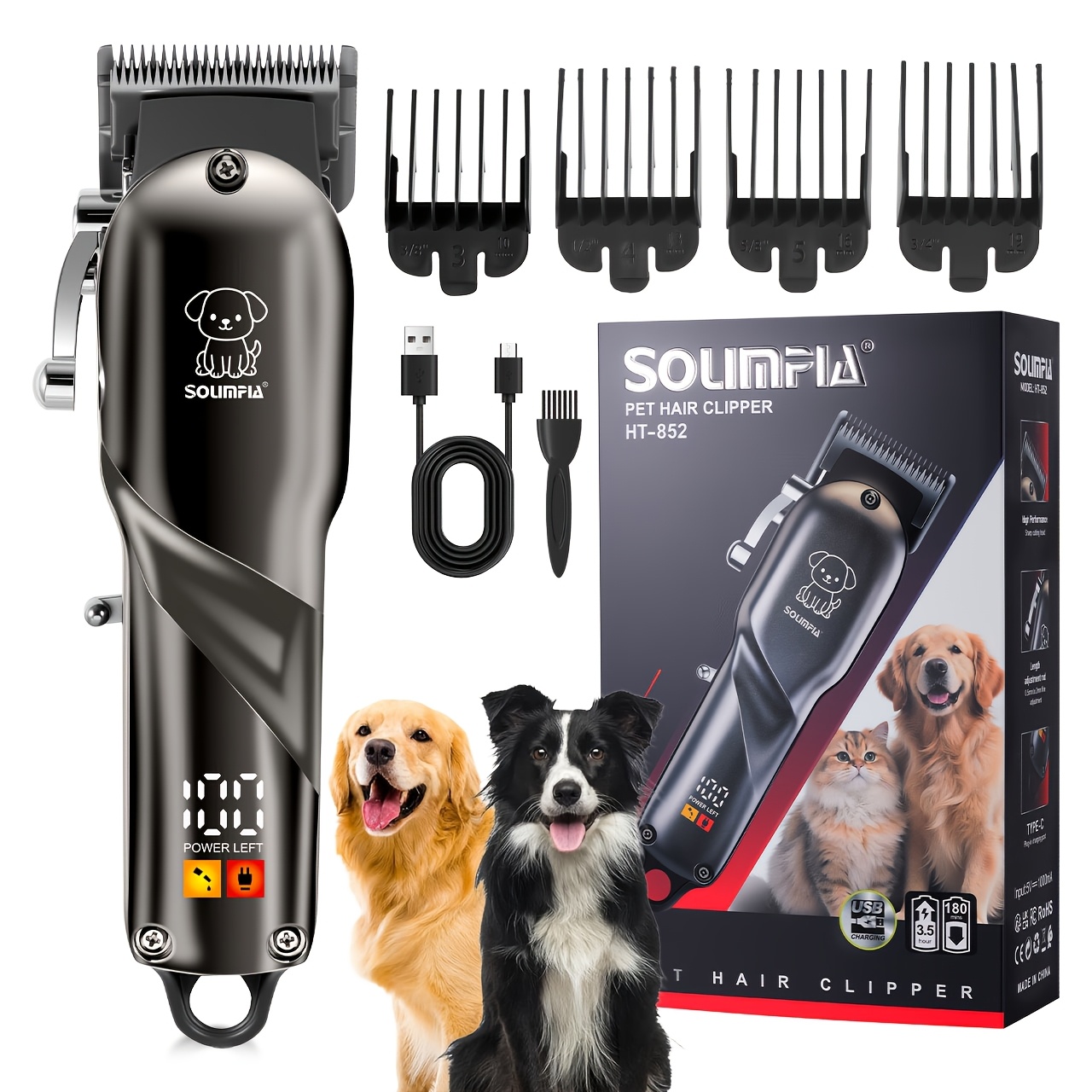TEMU Usb Rechargeable Pet Hair Clipper And Trimmer With Lithium Battery, Grooming Shears For Dogs And Cats, Ideal For Home And Use